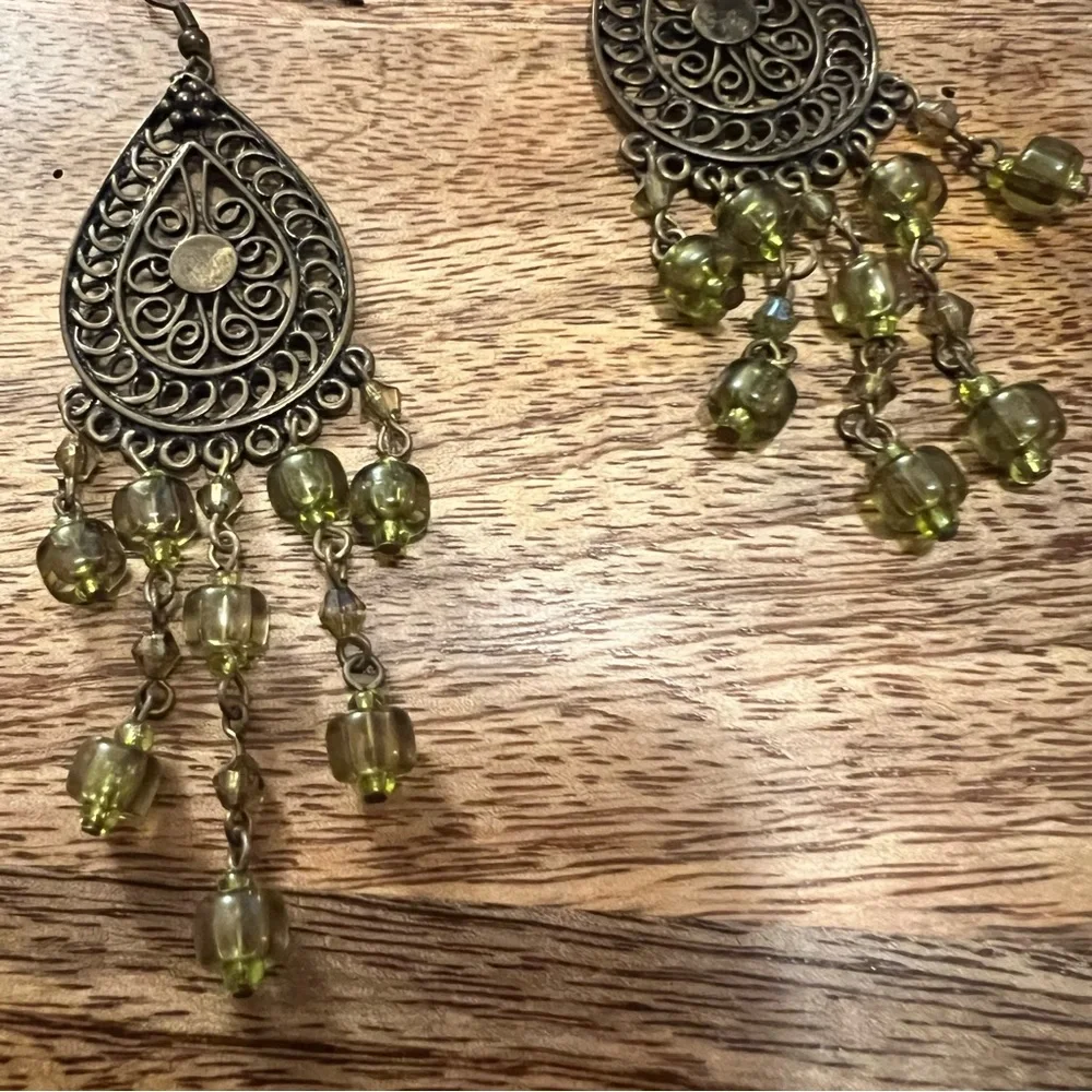 Boho Drop Earrings with Green Beads - Picture 4 of 6